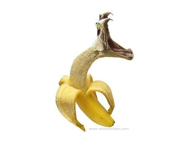 A half-peeled banana with a screaming mouth where the fruit should be.